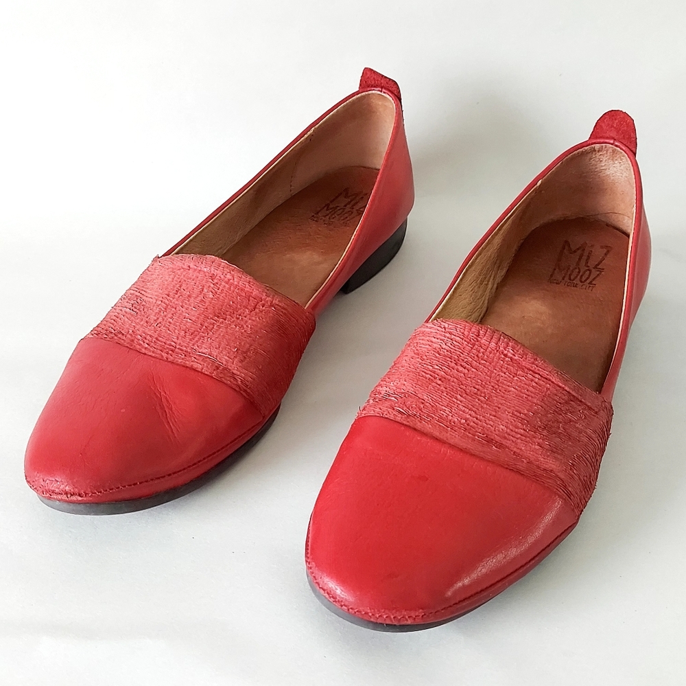 Miz Mooz Red Flats with Suede and Leather Design